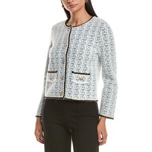Milly Womens  Braided Wool-Blend Knit Cardigan, White